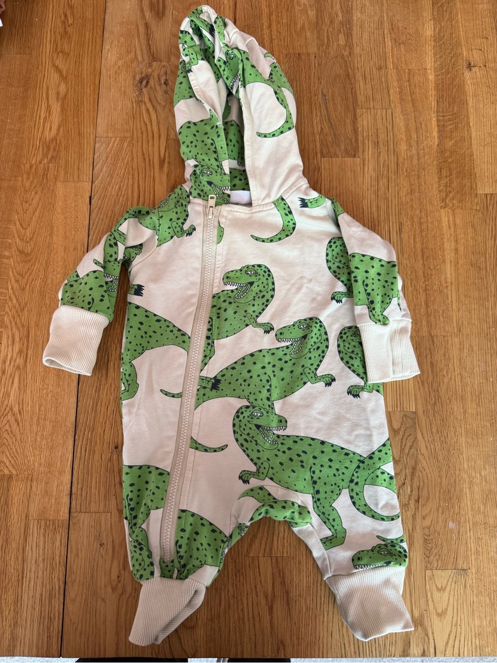 Mini Rodini Green and Cream Dino Hoodie